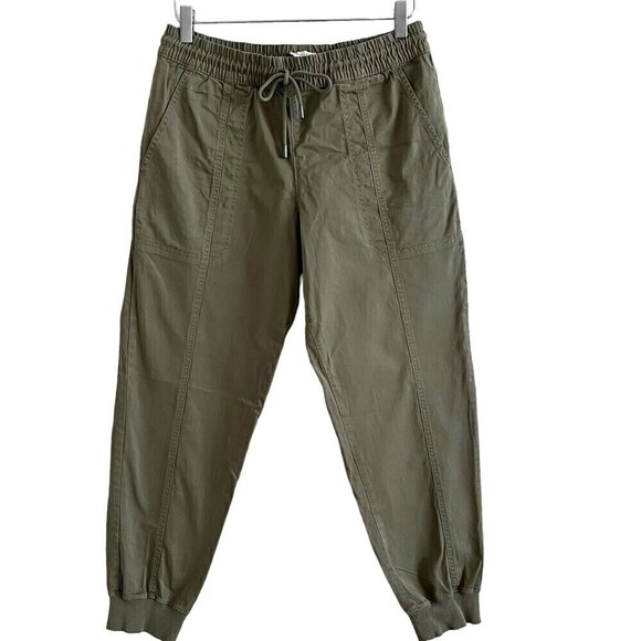 Garnet Hill Olive Green Salt Washed Chino Jogger Pants size S Pima Cotton - Picture 2 of 14